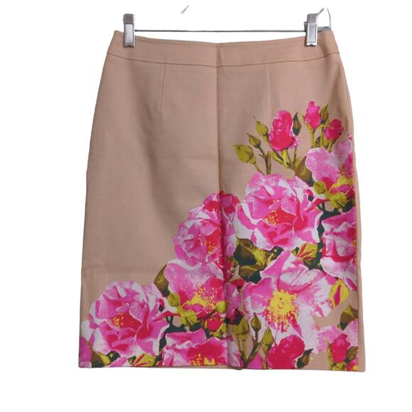 Halogen Womens Pencil Skirt Beige Pink Floral Knee Length Back Slit Zipper 2 - Picture 1 of 9